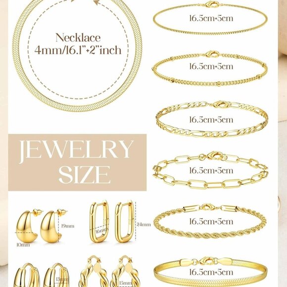 Gold Jewelry Set Women 14K Gold Plated Dainty Elegant Mix Pack Accessories - Picture 6 of 9